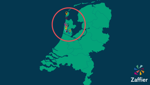 Afbeelding van de kaart van Nederland met de gemeenten waarvoor het Zelfstandigenloket Zaffier actief is.